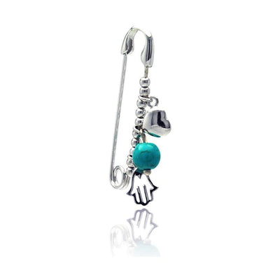 Hamsa Hand & Heart Evil Eye Pin Brooch Sterling Silver jewelry for women | VANDA Jewelry.